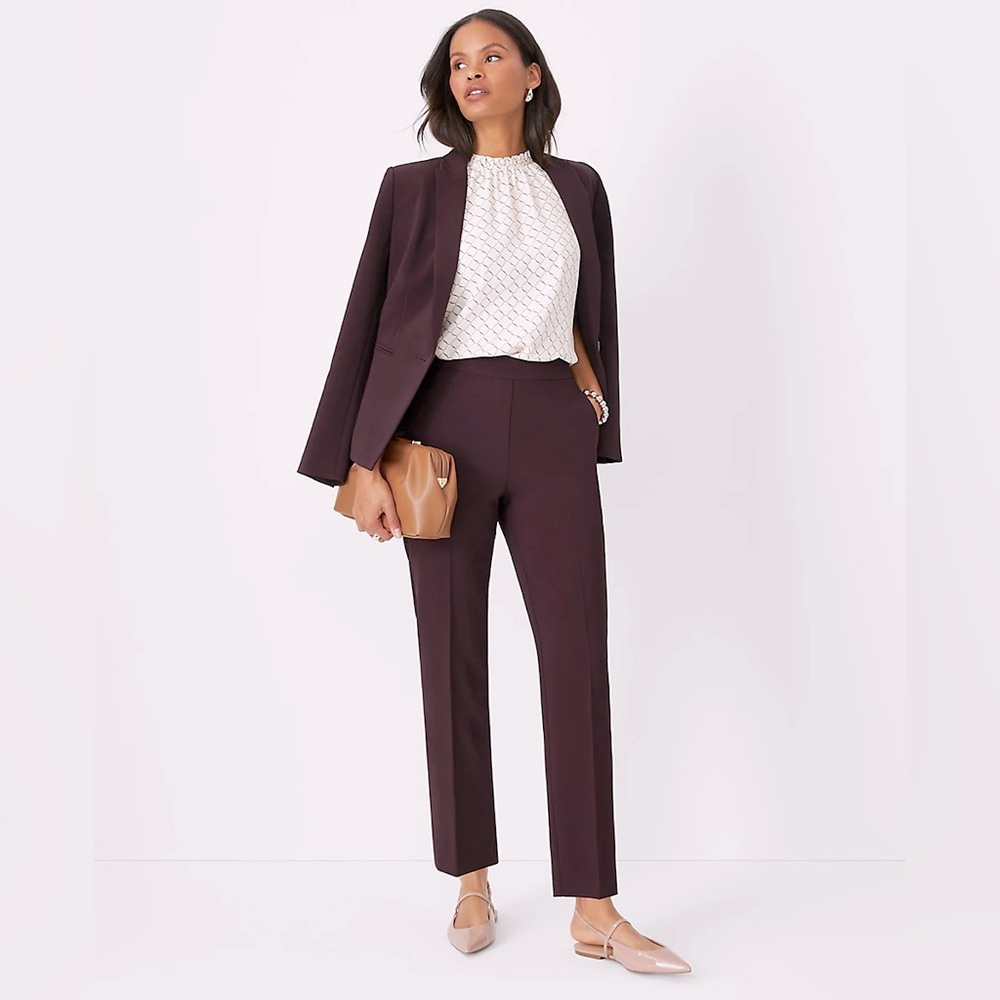 Ann Taylor Burgundy Side Zip High Rise Ankle Pant, Size 14